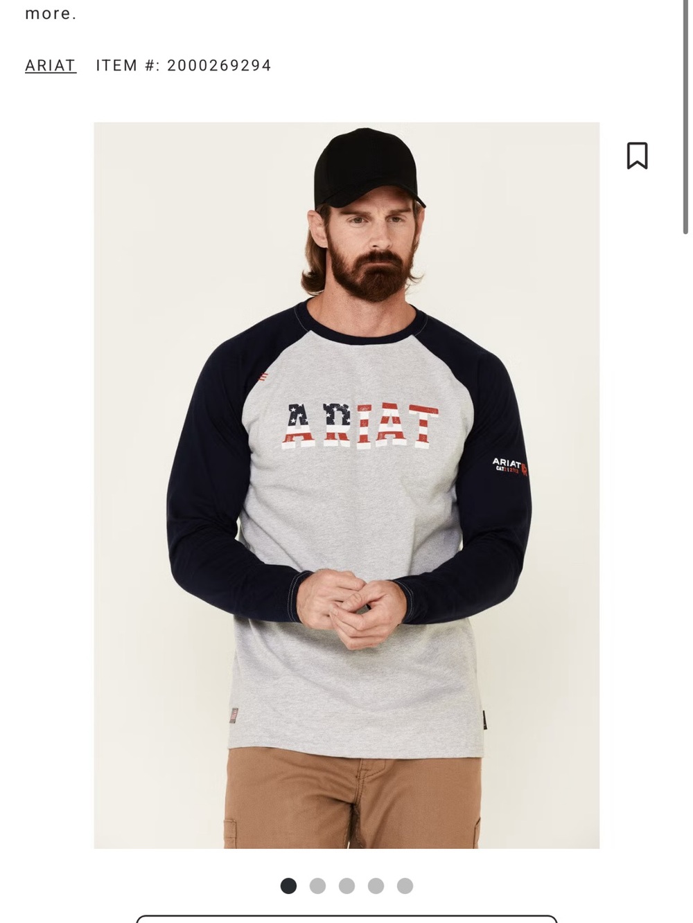 Ariat FR Gray & Navy Raglan Long Sleeve Tee with Flag Logo